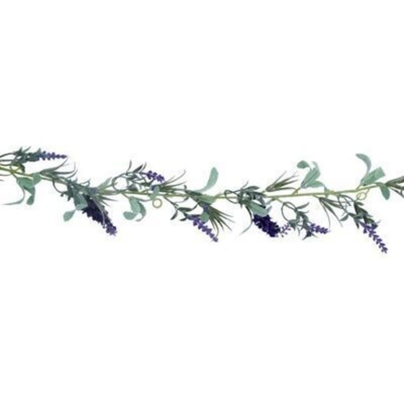 Spring garland with green leaf and faux lavender detail. A lovely addition to your home for Spring and the perfect gift for Mothers Day. By Gisela Graham.